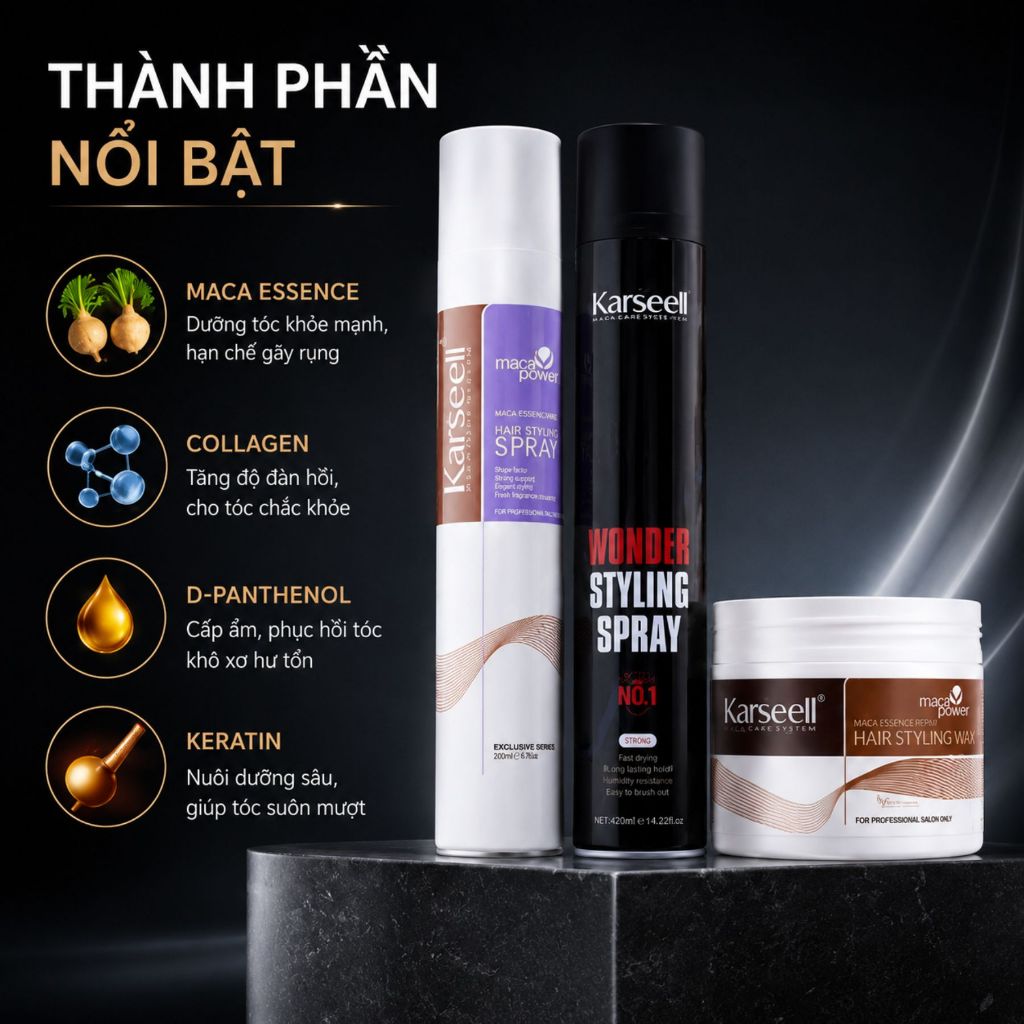 Combo Sáp Vuốt Tóc + Gôm Xịt Tóc Karseell 380ml | Tạo Kiểu Gọn Gàng, Giữ Nếp Tự Nhiên