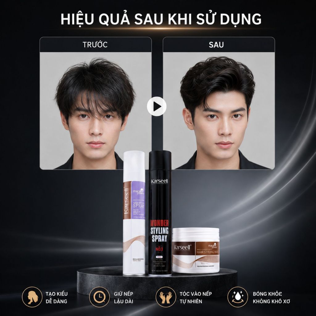 Combo Sáp Vuốt Tóc + Gôm Xịt Tóc Karseell 380ml | Tạo Kiểu Gọn Gàng, Giữ Nếp Tự Nhiên
