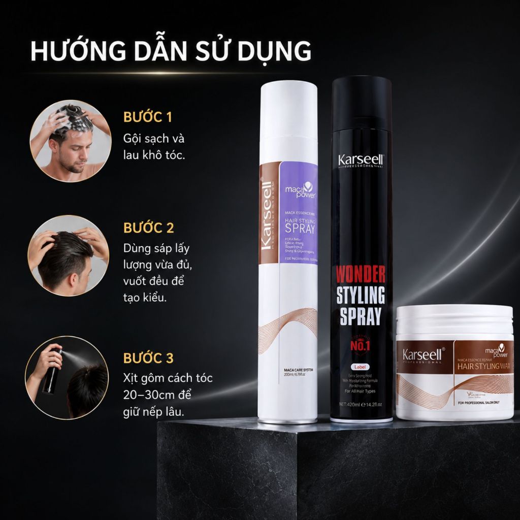 Combo Sáp Vuốt Tóc + Gôm Xịt Tóc Karseell 380ml | Tạo Kiểu Gọn Gàng, Giữ Nếp Tự Nhiên