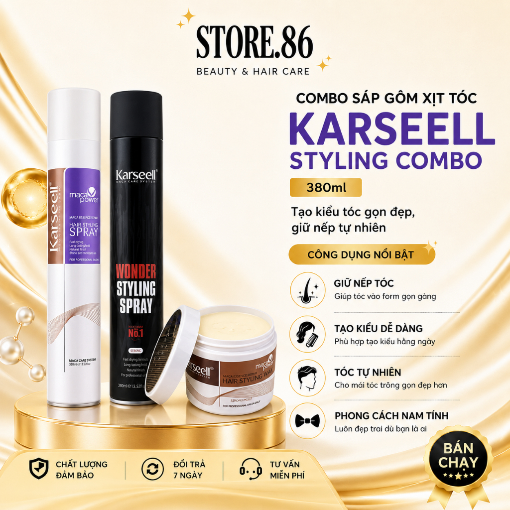 Combo Sáp Vuốt Tóc + Gôm Xịt Tóc Karseell 380ml | Tạo Kiểu Gọn Gàng, Giữ Nếp Tự Nhiên