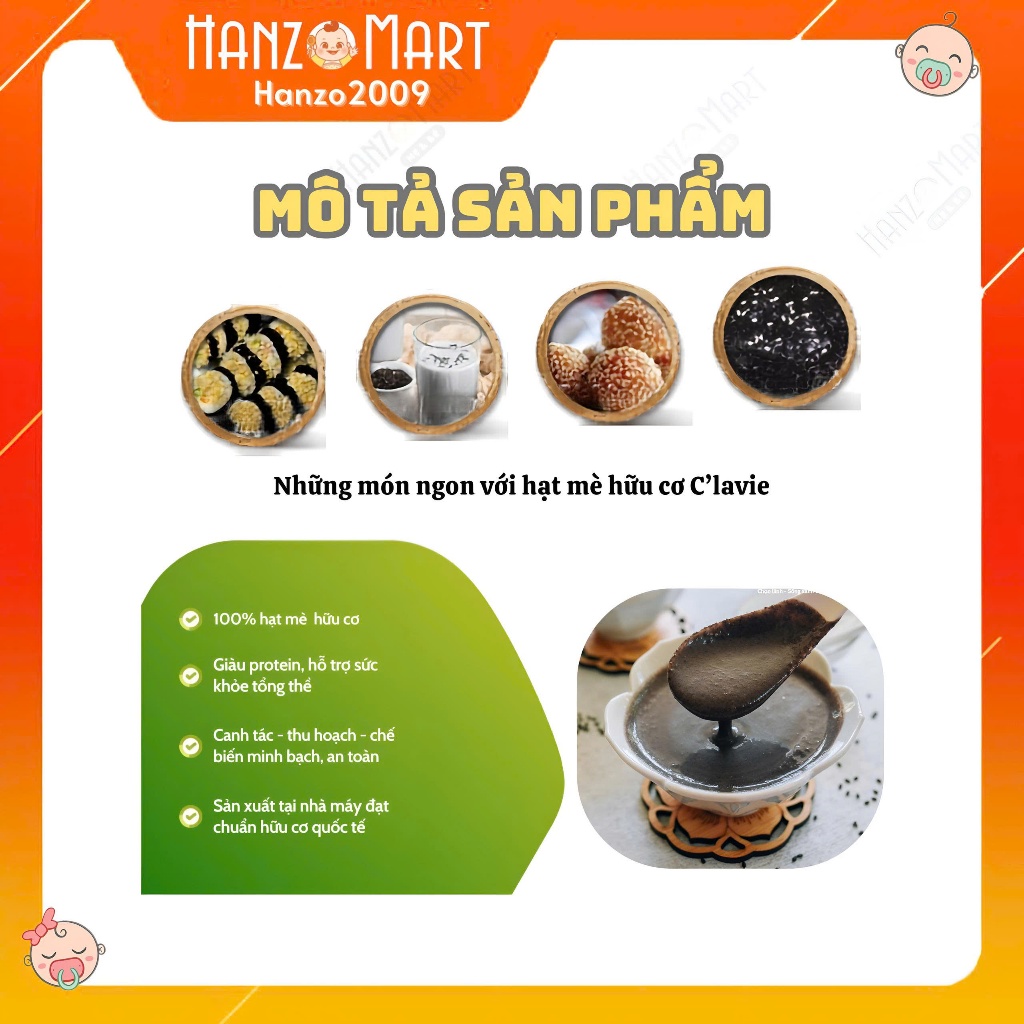 Hạt Mè Đen Hữu Cơ C'LaVie 90g Giàu Canxi Làm Sữa Hạt Làm Bánh Ăn Dặm Cho Bé - hanzo2009