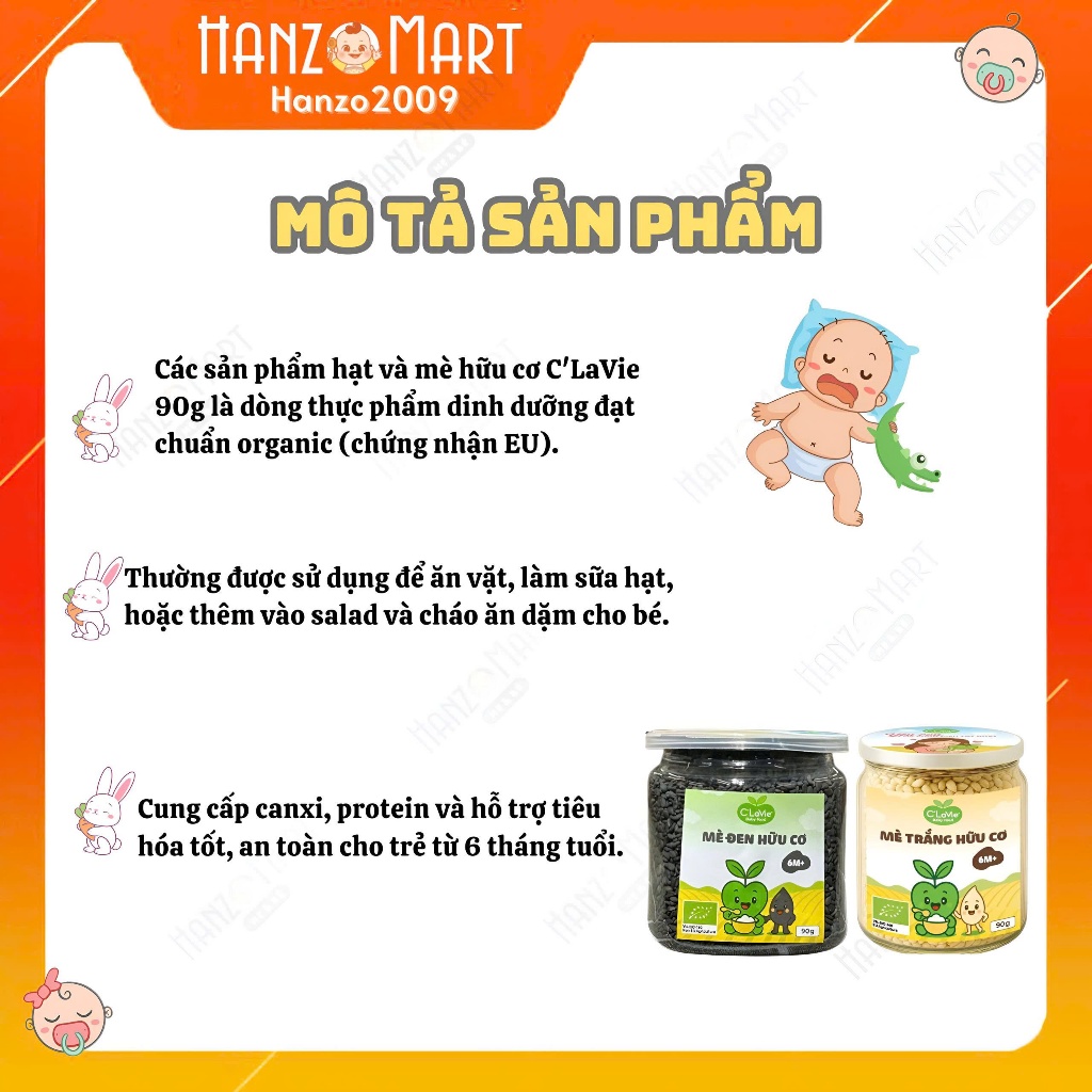 Hạt Mè Đen Hữu Cơ C'LaVie 90g Giàu Canxi Làm Sữa Hạt Làm Bánh Ăn Dặm Cho Bé - hanzo2009