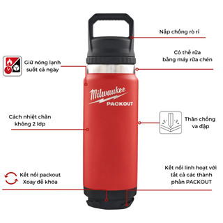 Bình Giữ Nhiệt Milwaukee Packout 710ml 48-22-8396 - Chất liệu dày, giữ nhiệt tốt, chống va đập mạnh