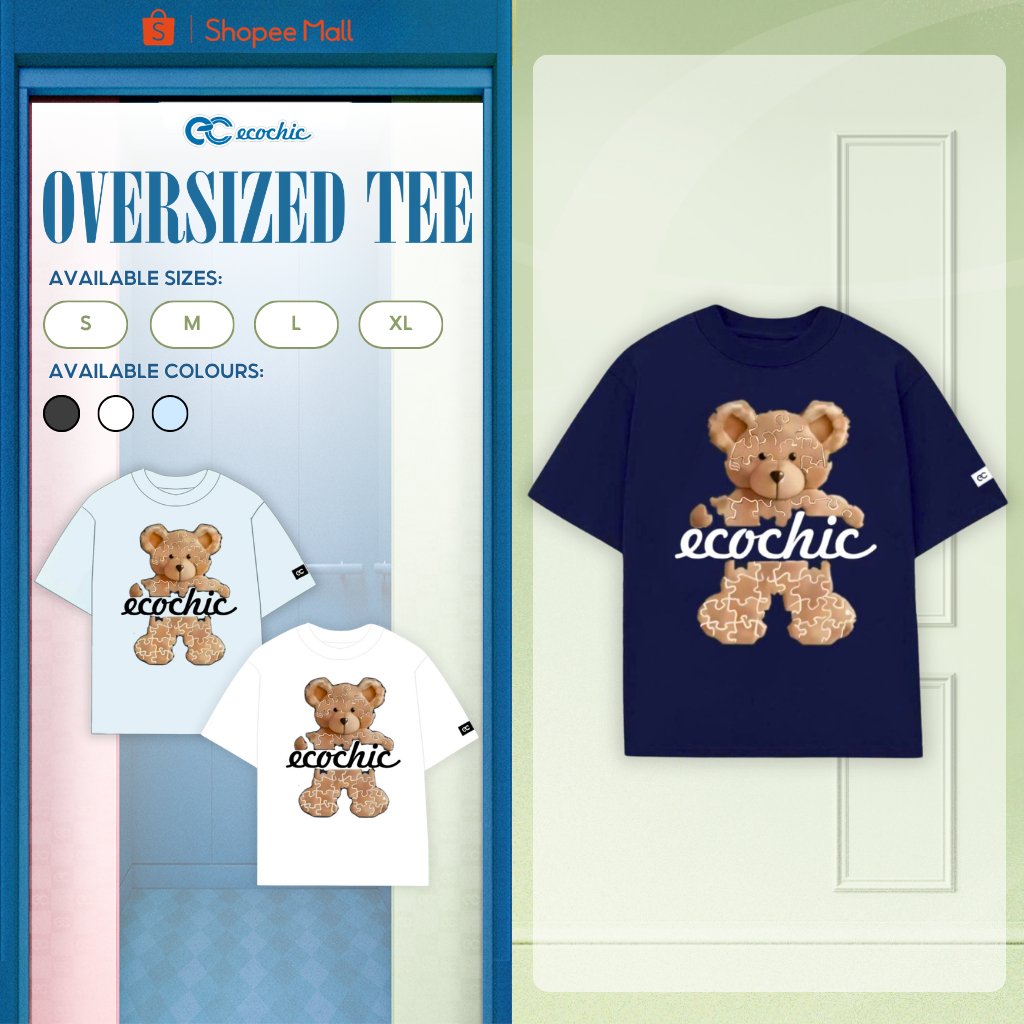 Áo Thun Oversize ECOCHIC B255 Hình Gấu Nâu Dễ Thương Form Rộng Chất Liệu Cotton Cao Cấp Mềm Mịn