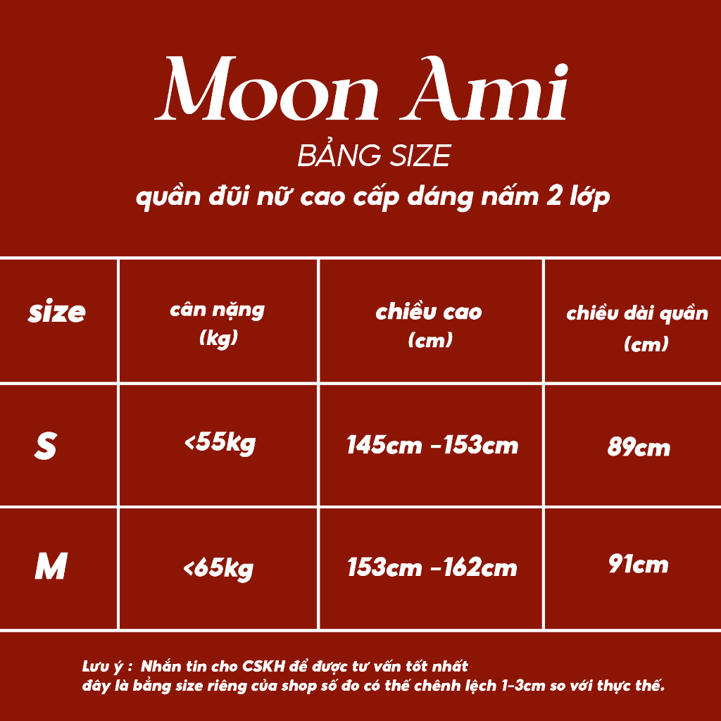 Quần đũi nữ Moon Ami cao cấp dáng nấm 2 lớp (có lớp lót)