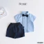 Set sơ mi công tử xếp ly 3 chi tiết Bernie: Áo sơ mi, Nơ, Quần short cho bé 9-21kg