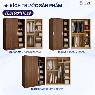 Tủ Áo Quần Cửa Trượt FIVO FC31 Gỗ Chống Ẩm, Màu Walnut Ấm Cúng Cho Phòng Ngủ, Trả Góp 0%, Freeship + Free lắp đặt