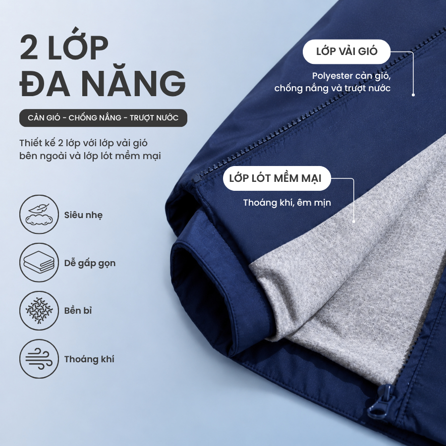 Áo khoác gió nữ đa năng 2 lớp gấp gọn tiện lợi TOKYOLIFE phong cách thiết kế thời trang mỏng nhẹ dễ phối đồ 40002362