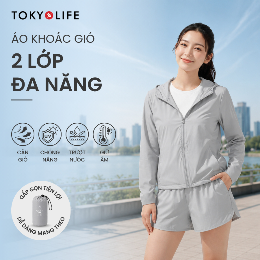 Áo khoác gió nữ đa năng 2 lớp gấp gọn tiện lợi TOKYOLIFE phong cách thiết kế thời trang mỏng nhẹ dễ phối đồ 40002362