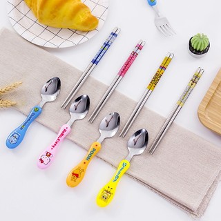 Bộ muỗng, đũa, nĩa cho bé kèm hộp sạch sẽ, set 3 món tặng kèm hộp, có bán đựng cơm