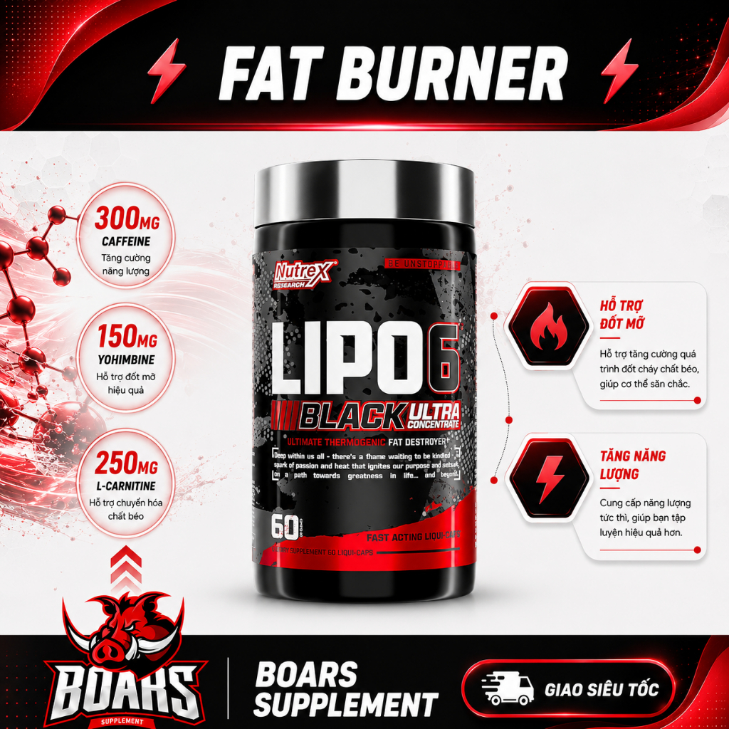 VIÊN GIẢM MỠ NUTREX LIPO 6 BLACK ULTRA, HỖ TRỢ TẬP LUYỆN, TĂNG CHUYỂN ĐỔI CHẤT