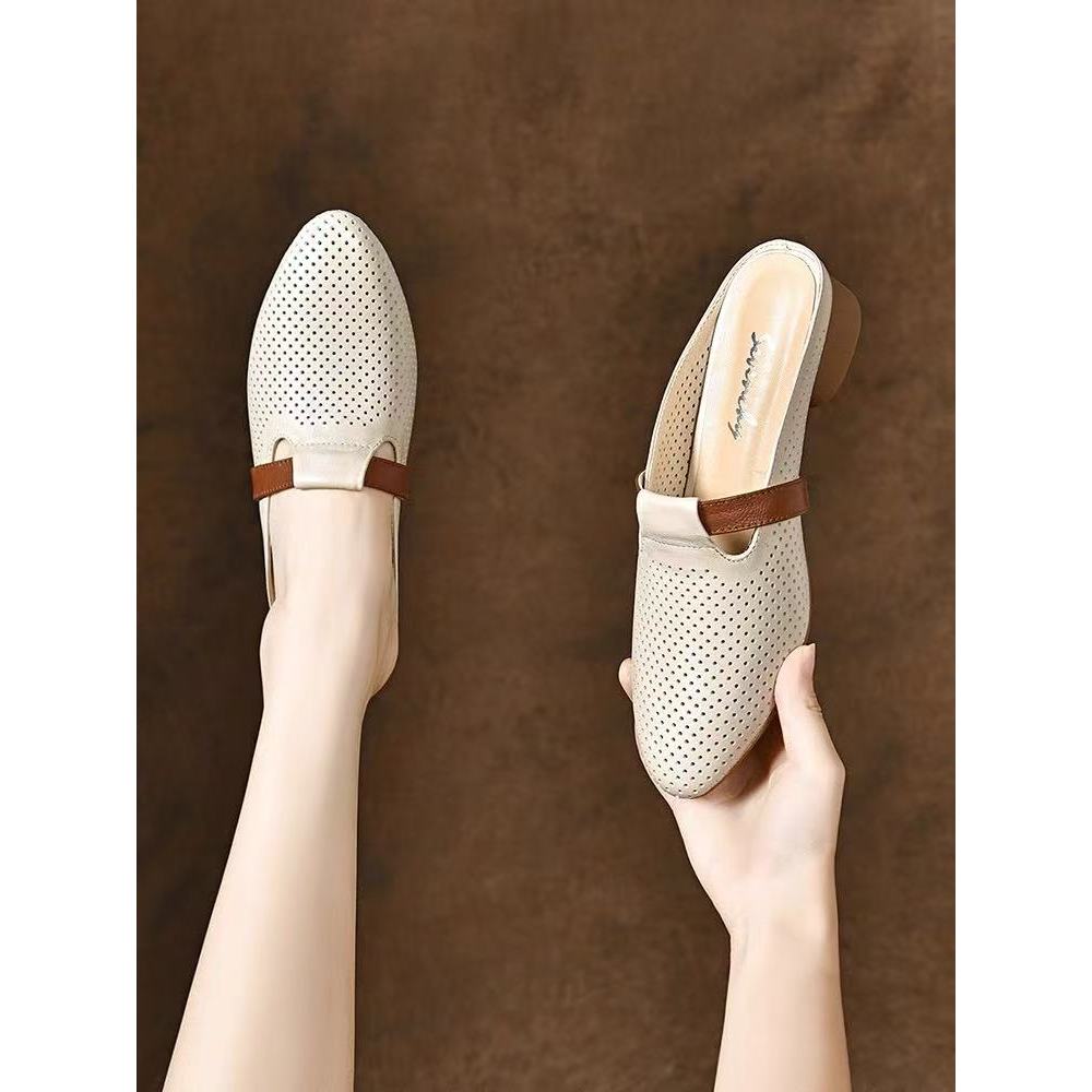 [PY] Dép sục mũi nhọn cao gót 3cm Sandal lười thoáng khí rỗng Thời trang nữ