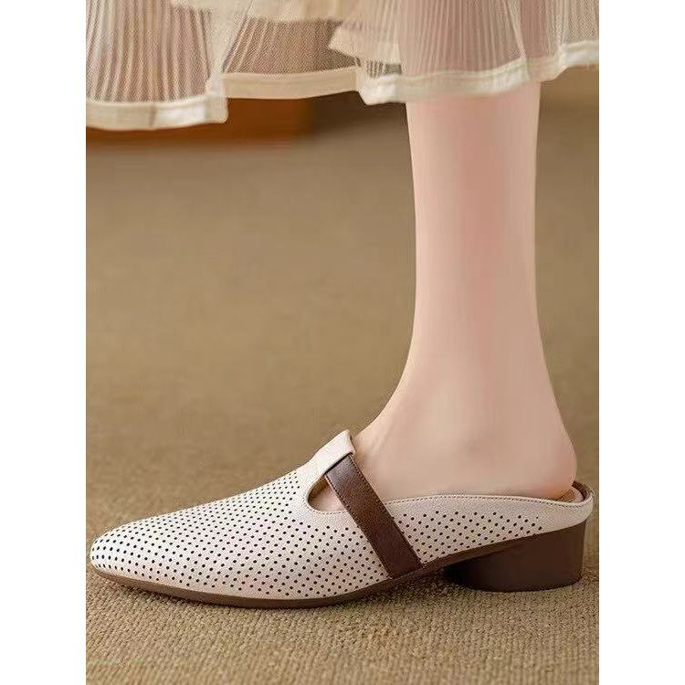 [PY] Dép sục mũi nhọn cao gót 3cm Sandal lười thoáng khí rỗng Thời trang nữ