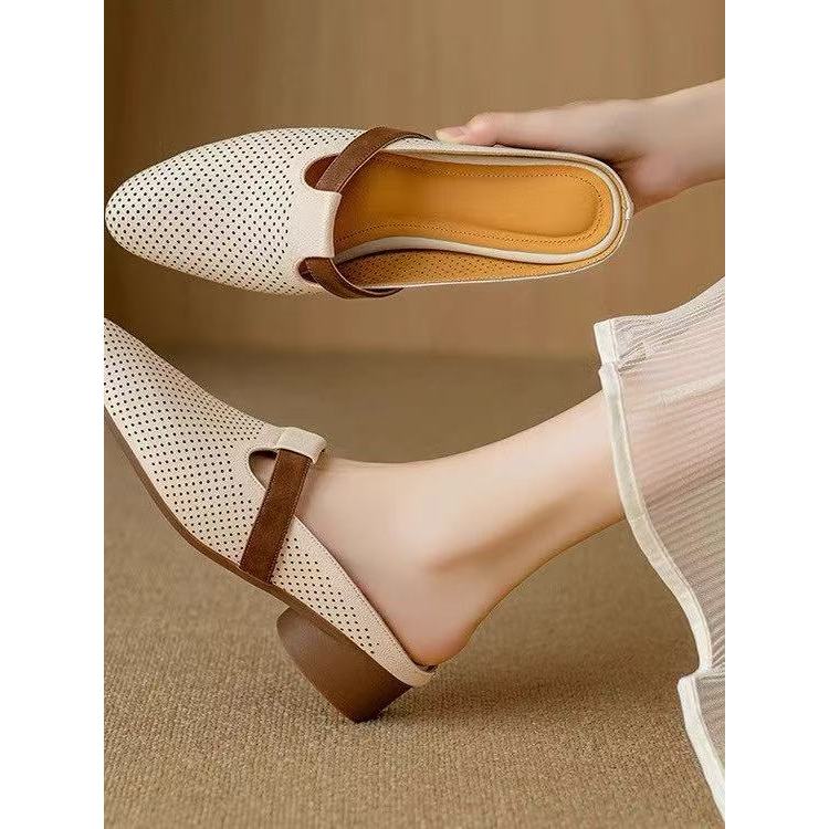 [PY] Dép sục mũi nhọn cao gót 3cm Sandal lười thoáng khí rỗng Thời trang nữ