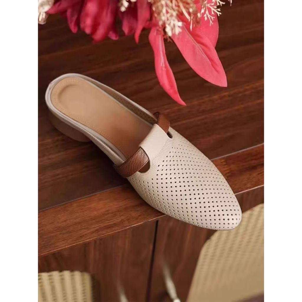 [PY] Dép sục mũi nhọn cao gót 3cm Sandal lười thoáng khí rỗng Thời trang nữ