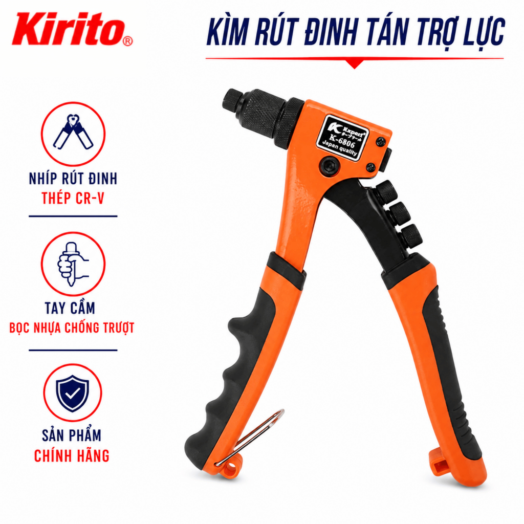 Kìm Rút Đinh Tán Trợ Lực Kapusi K-6806 Cao Cấp, Kìm Bấm Rive Cầm Tay Đa Năng