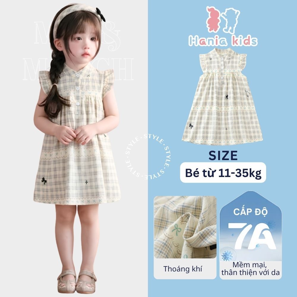 Váy Cho Bé Gái, Váy Sát Nách Cổ Tàu Thiết Kế Tiểu Thư Bé Mặc Hàng Ngày Chất Liệu Cotton Mát Mẻ