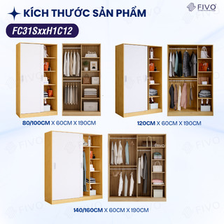 Tủ Quần Áo Cửa Lùa FIVO FC31 Gỗ Chống Ẩm Cao Cấp, Thiết Kế Hiện Đại - Thân Gỗ + Cửa Trắng, Freeship + Free lắp đặt