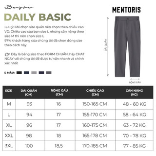 Quần Âu Nam MENTORIS Vải Gió Stretch Cao Cấp, Form Ống Suông Hiện Đại, Phù Hợp Mặc Đi Làm MDC2503
