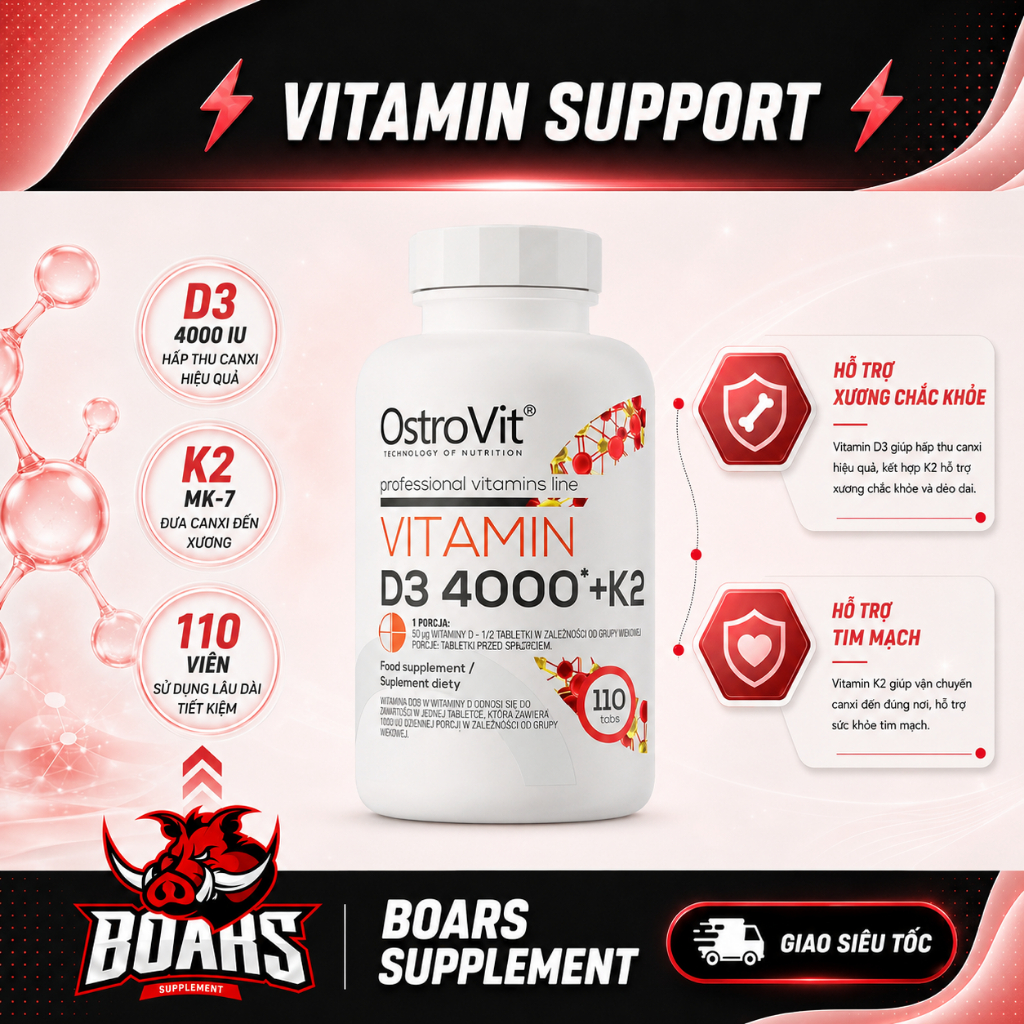 OSTROVIT VITAMIN D3 4000 + K2 , HỖ TRỢ HỆ MIỄN DỊCH, GIÚP XƯƠNG RĂNG CHẮC KHỎE