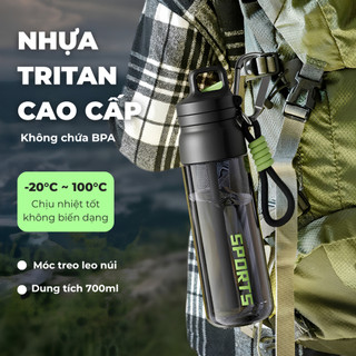 Bình Nước Thể Thao Tritan 700ml ANREE - Nắp Bật, Có Ống Hút, Chống Rò Rỉ - Bình Nước Tập Gym, Xe Đạp, Đi Học