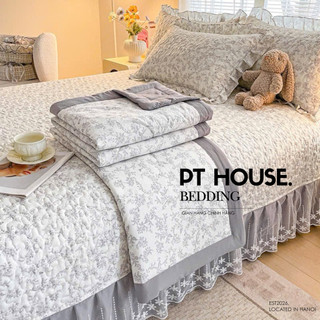 [TẶNG VỎ ÔM] Bộ Chăn Ga Gối Đũi Phủ Bèo PT House Họa Tiết Hoa Nhí Pastel - Chăn Ga Đũi 4 Món Mùa Hè Cao Cấp Chính Hãng