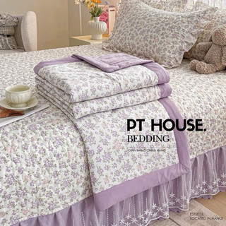 [TẶNG VỎ ÔM] Bộ Chăn Ga Gối Đũi Phủ Bèo PT House Họa Tiết Hoa Nhí Pastel - Chăn Ga Đũi 4 Món Mùa Hè Cao Cấp Chính Hãng