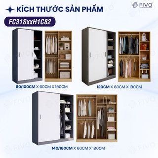 Tủ Áo Quần Cửa Trượt Màu Xám Sang Trọng FIVO FC31, Gỗ Chống Ẩm, Sức Chứa Lớn, Trả Góp 0%, Freeship + Free lắp đặt
