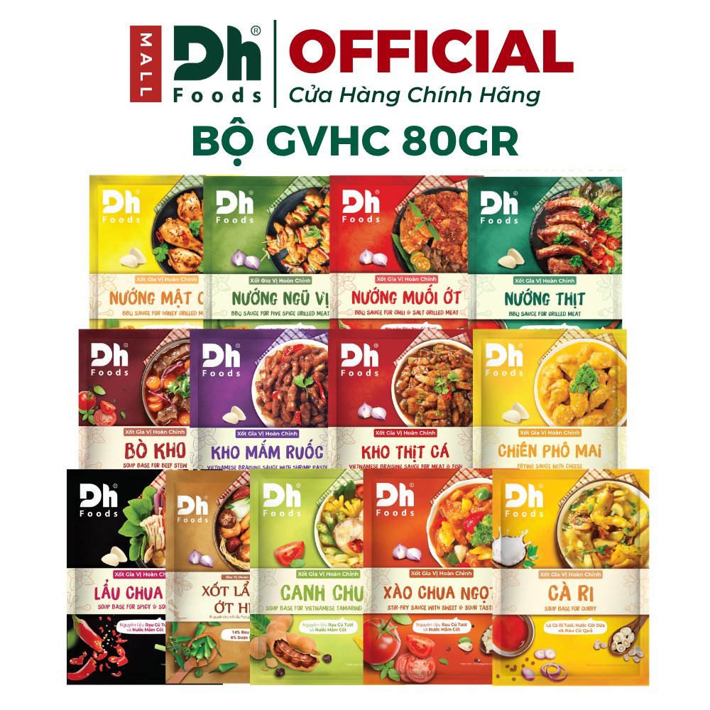 Bộ Gia Vị Hoàn Chỉnh Dh Foods – Sốt Gia Vị Nấu Ăn, Sốt Ướp Thịt Nướng, Gia Vị Nấu Lẩu, Canh Chua, Kho Thịt Tiện Lợi 80g