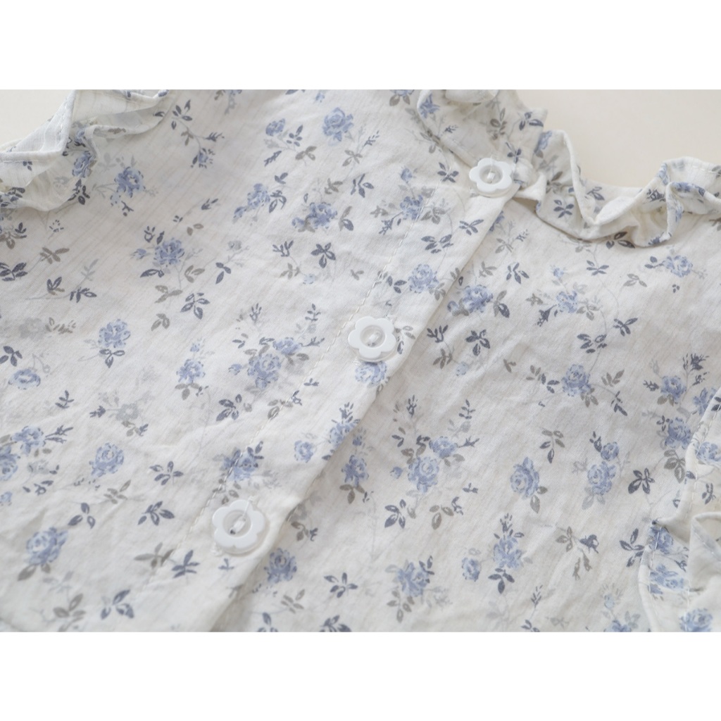 Set Bộ Bé Gái, Đồ Bộ Bé Gái Mặc Mùa Hè Họa Tiết Hoa Xanh Mát Chất Liệu Cotton Thoáng Mát