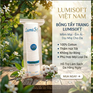 Bông tẩy trang cotton 120 miếng tròn LumiSoft, Bông tẩy trang 3 lớp mềm mịn không xơ bông, an toàn cho da