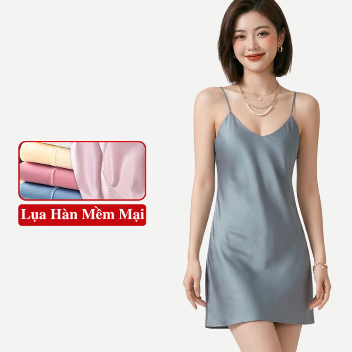 Váy Ngủ 2 Dây Lụa Mặc Nhà Madela Lụa Hàn Mịn Mát, Váy Ngủ Hai Dây Lụa Trong Bộ: Đồ Ngủ 2 Dây Mặc Nhà Nữ, Đầm Ngủ 2 Dây