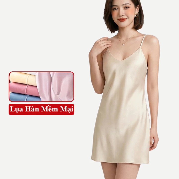 Váy Ngủ 2 Dây Lụa Mặc Nhà Madela Lụa Hàn Mịn Mát, Váy Ngủ Hai Dây Lụa Trong Bộ: Đồ Ngủ 2 Dây Mặc Nhà Nữ, Đầm Ngủ 2 Dây