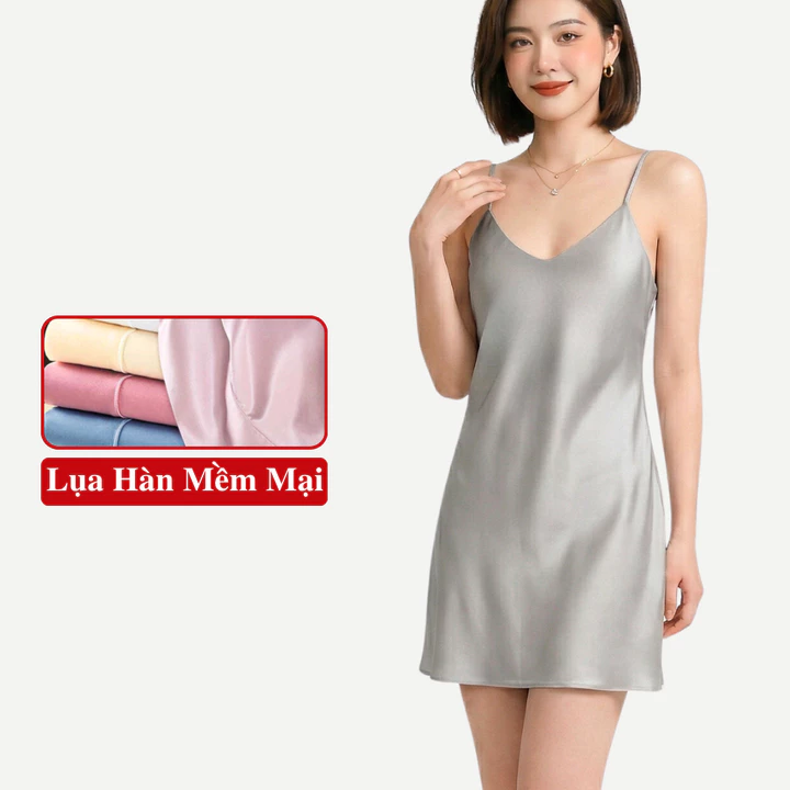Váy Ngủ 2 Dây Lụa Mặc Nhà Madela Lụa Hàn Mịn Mát, Váy Ngủ Hai Dây Lụa Trong Bộ: Đồ Ngủ 2 Dây Mặc Nhà Nữ, Đầm Ngủ 2 Dây
