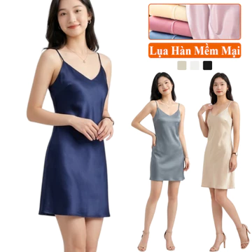 Váy Ngủ 2 Dây Lụa Mặc Nhà Madela Lụa Hàn Mịn Mát, Váy Ngủ Hai Dây Lụa Trong Bộ: Đồ Ngủ 2 Dây Mặc Nhà Nữ, Đầm Ngủ 2 Dây