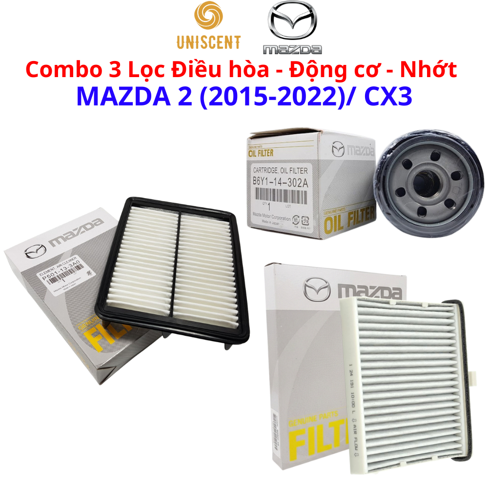 Combo 3 Loại Lọc Mazda 2 (15-24)/ CX3 Lọc Điều Hòa, Lọc Gió Động Cơ, Lọc Nhớt- Chính Hãng OEM
