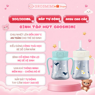 [Cá voi - Thỏ vũ trụ] Bình Tập Uống/Hút Sữa Grosmimi Chất Liệu PPSU An Toàn, Chịu Nhiệt  200ml/300ml