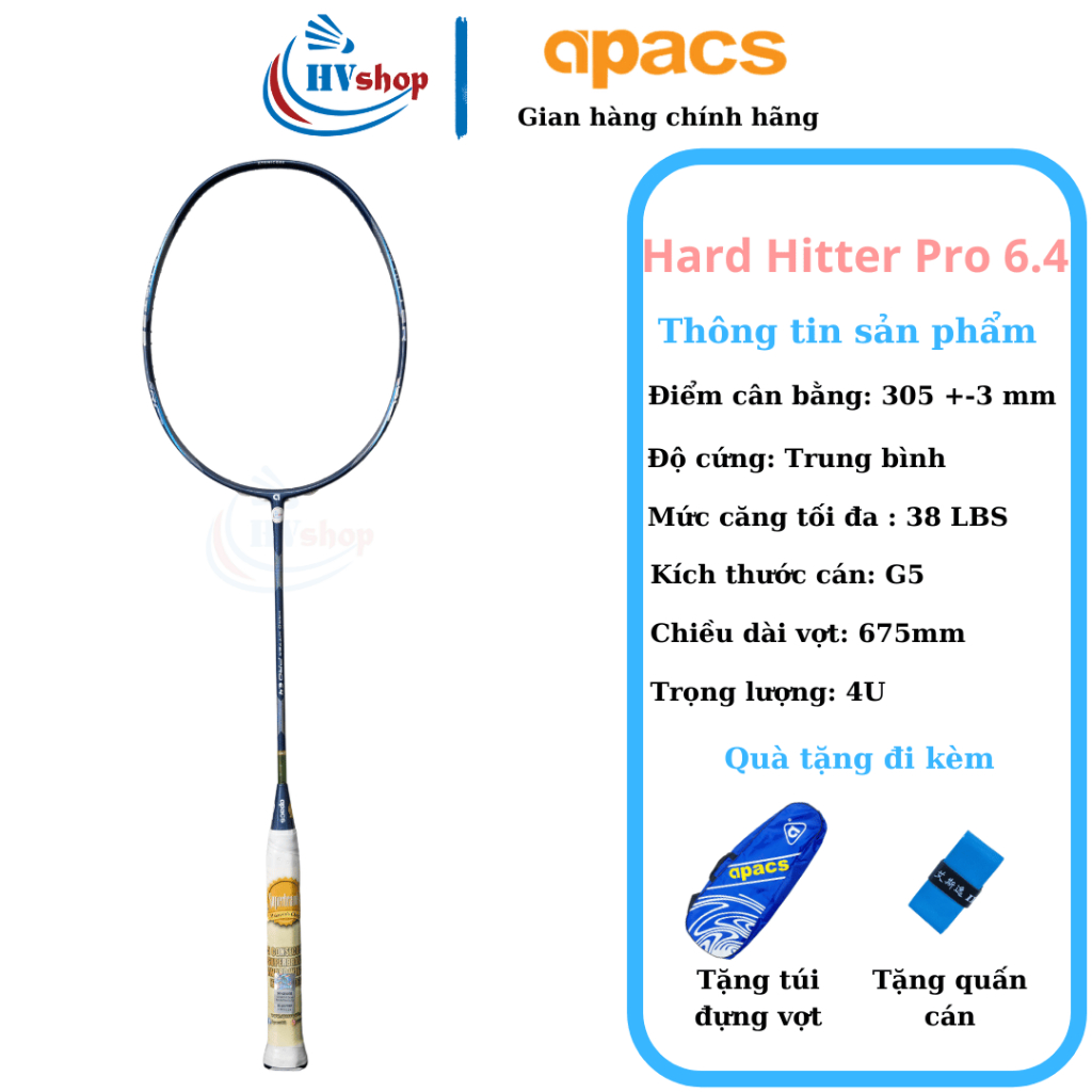 Vợt cầu lông Apacs Hard Hitter Pro 6.4 chính hãng, tặng 03 quà tặng, bảo hành 03 tháng - HVShop