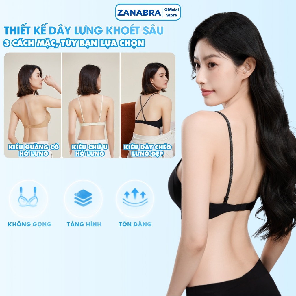 Áo Ngực Không Gọng Su Đúc Hở Lưng Quyến Rũ, Áo Lót Không Gọng Mút Giọt Nước Nâng Ngực Tự Nhiên ZANABRA A925