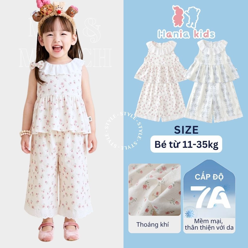 Set Bộ Bé Gái, Đồ Bộ Bé Gái Phối Ren Tiểu Thư Mùa Hè Họa Tiết Nhẹ Nhàng Chất Liệu Thoáng Mát