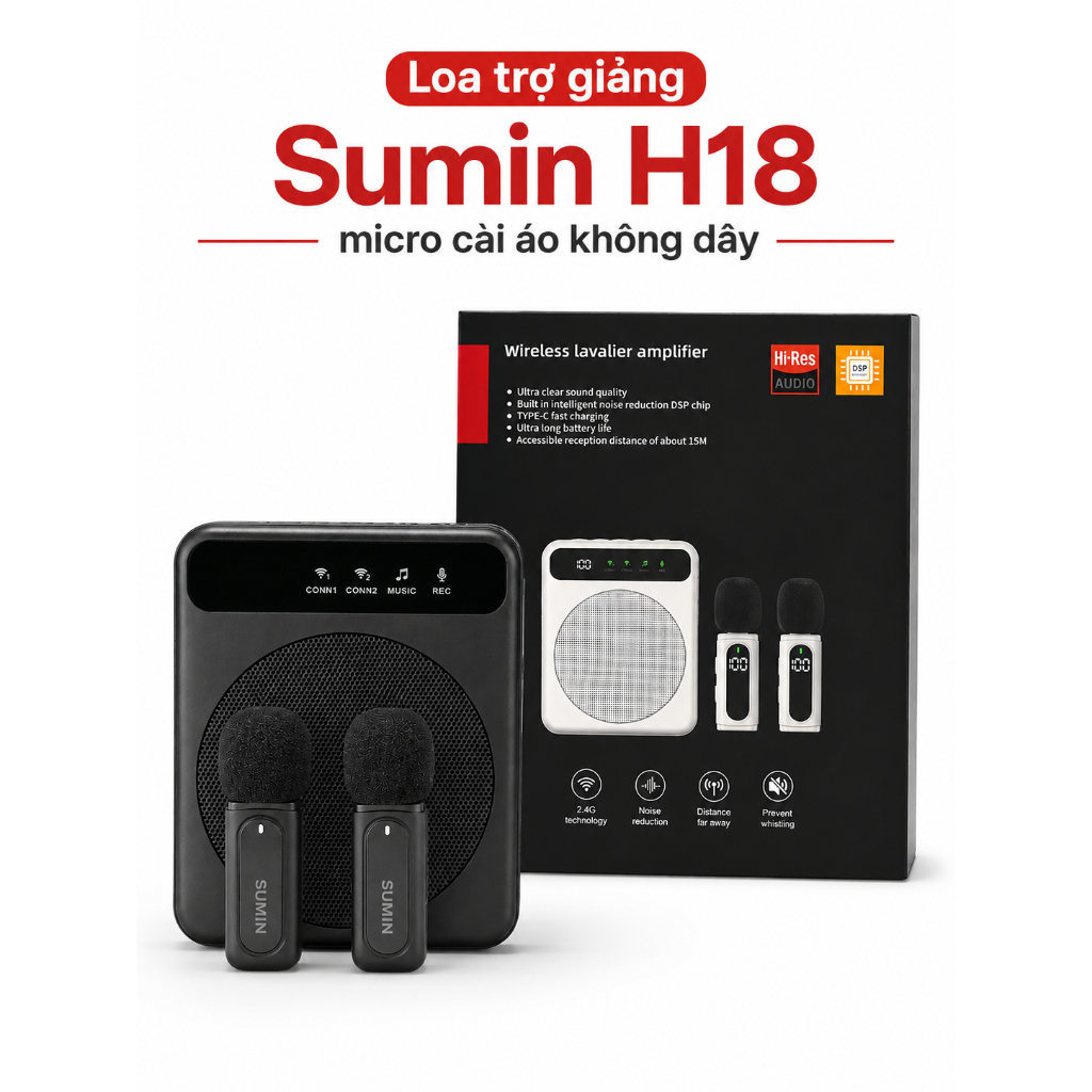 Loa Trợ Giảng Sumin H18 Kèm 2 Micro Cài Áo Không Dây + Tặng Micro Có ...
