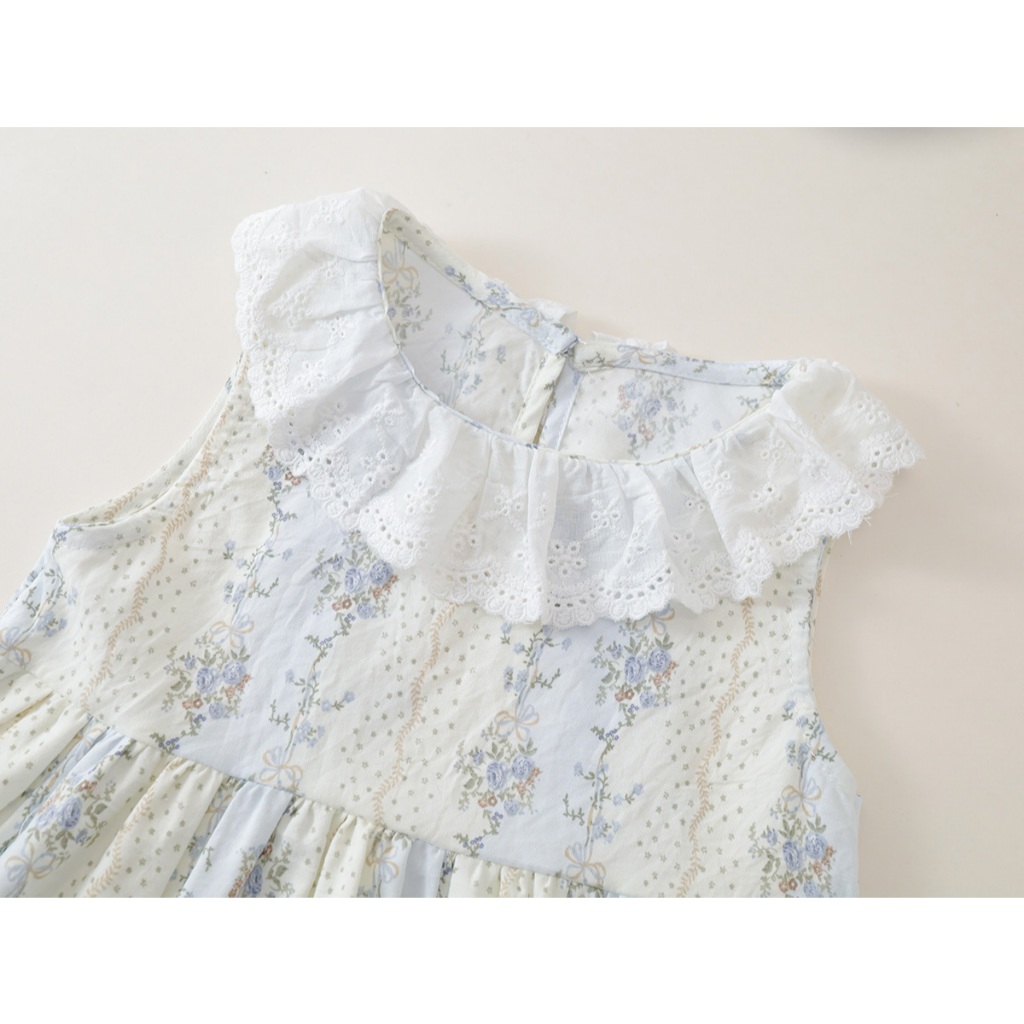 Set Bộ Bé Gái, Đồ Bộ Bé Gái Phối Ren Tiểu Thư Mùa Hè Họa Tiết Nhẹ Nhàng Chất Liệu Thoáng Mát