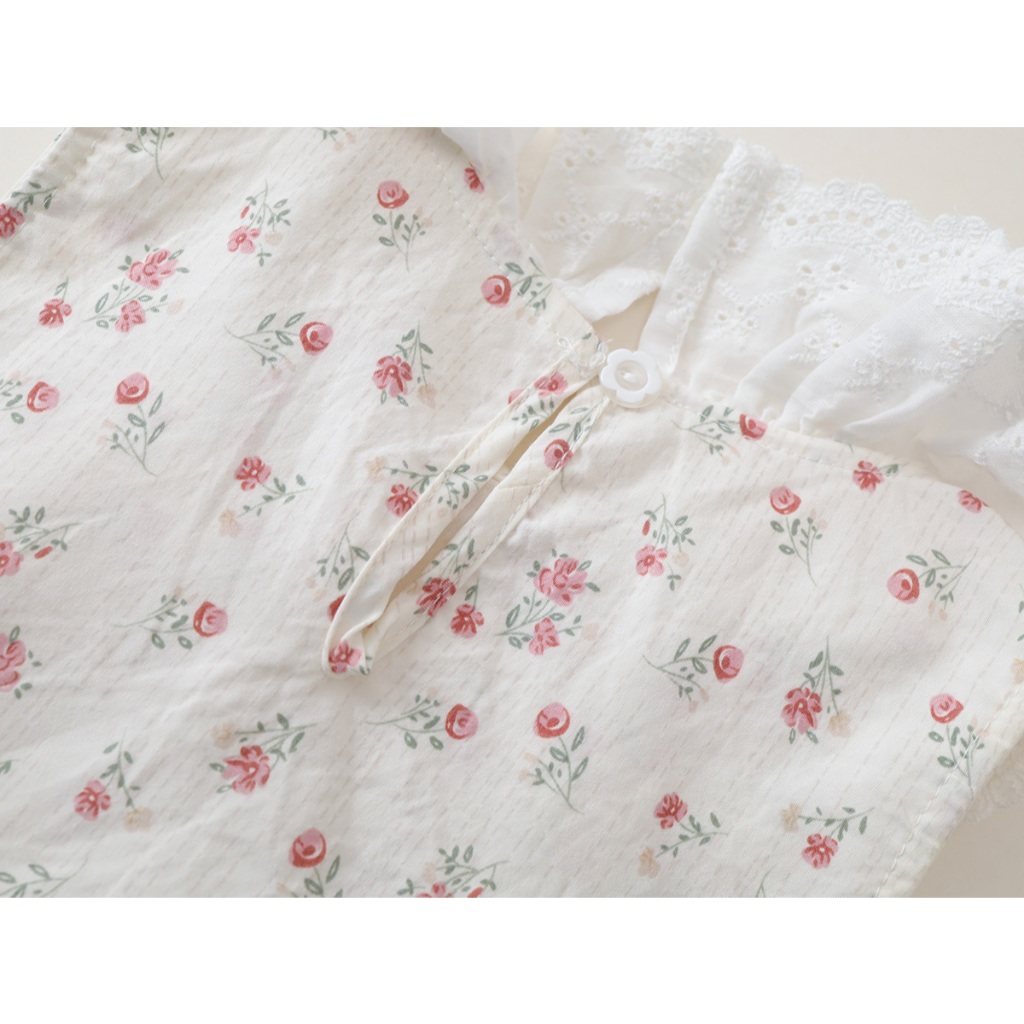 Set Bộ Bé Gái, Đồ Bộ Bé Gái Phối Ren Tiểu Thư Mùa Hè Họa Tiết Nhẹ Nhàng Chất Liệu Thoáng Mát