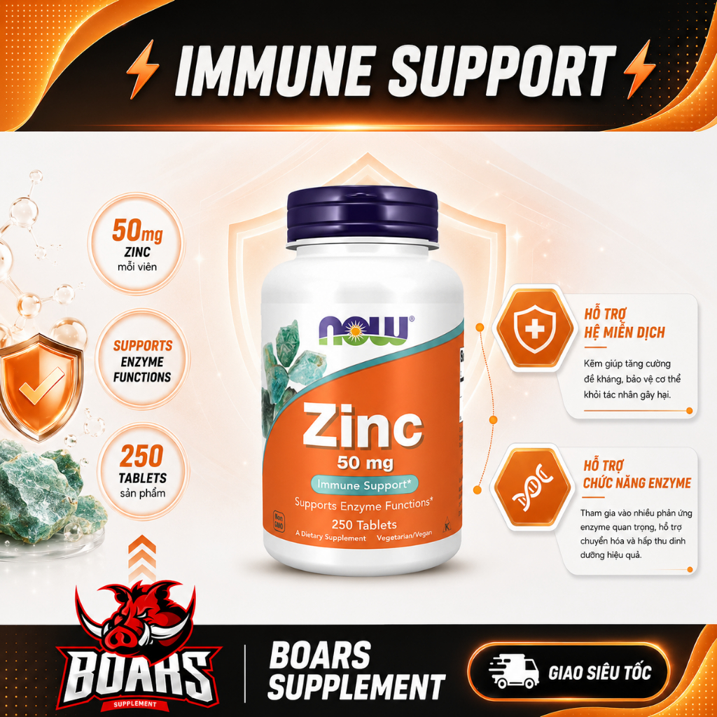 VIÊN UỐNG NOW ZINC GLUCONATE 50MG HÀM LƯỢNG CAO, TĂNG CƯỜNG SỨC KHỎE