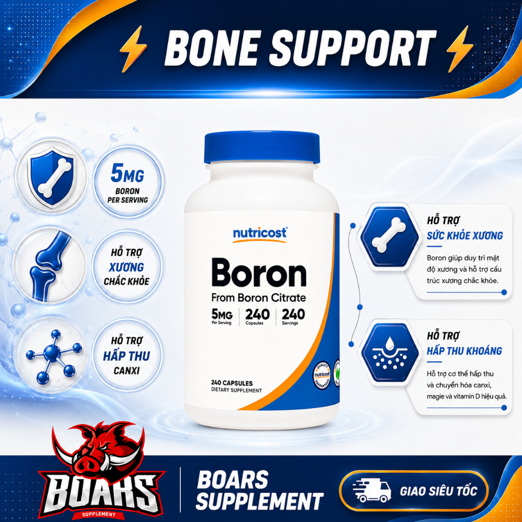Nutricost Boron - 5mg - Viên Bổ Sung Tăng Hệ Miễn Dịch Sinh Lý Cho Nam  240 Viên