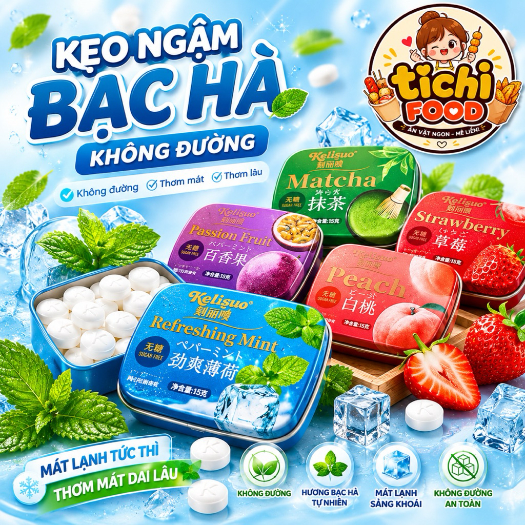 Kẹo Ngậm Trái Cây Thơm Miệng Bạc Hà Vị Hoa Quả 12 vị thơm mát
