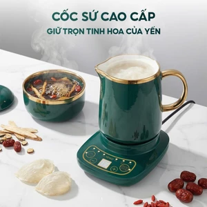 Cốc Chưng Yến Venko VK-CH568 500ml 600ml 800ml Thố Chưng Yến Cốc Hầm Điện Đa Năng Bằng Sứ Màu Xanh Đế Điện Tiếng Việt