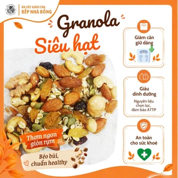 250gr Ngũ Cốc Granola Siêu hạt, Giảm Cân Ăn Kiêng, Hạt Dinh Dưỡng mix 7 Loại, Ngon, Bà Bầu, Ăn Chay, Bếp Nhà Bống, 250gr