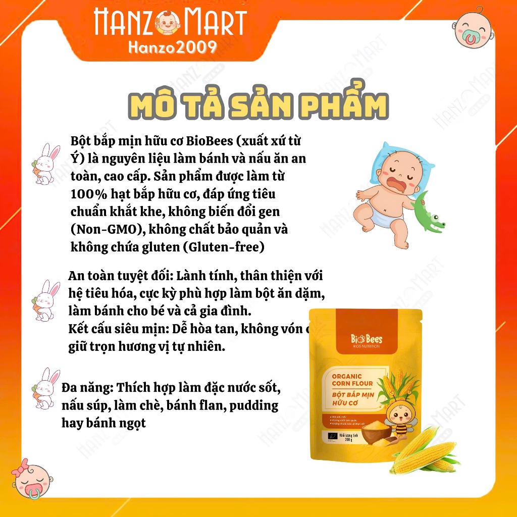 Bột bắp hữu cơ Bob's Red Mill cho bé 100gr