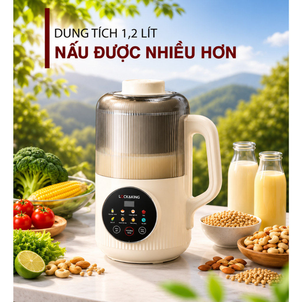 Máy Làm Sữa Hạt Lock&King LK-7812 1.2L Xay Nấu Tự Động Làm Sữa Hạt Cháo Súp Sinh Tố Đa Năng